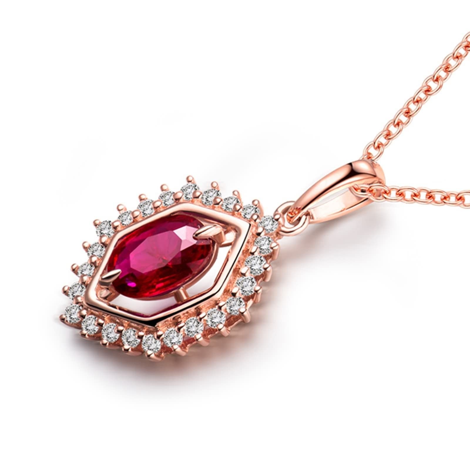 AMDXD Collar para mujer, oro rosa 750, colgante hexagonal con rubí rojo de 0,48 ct, regalo para mujeres, esposa, madre, novia, oro rosa