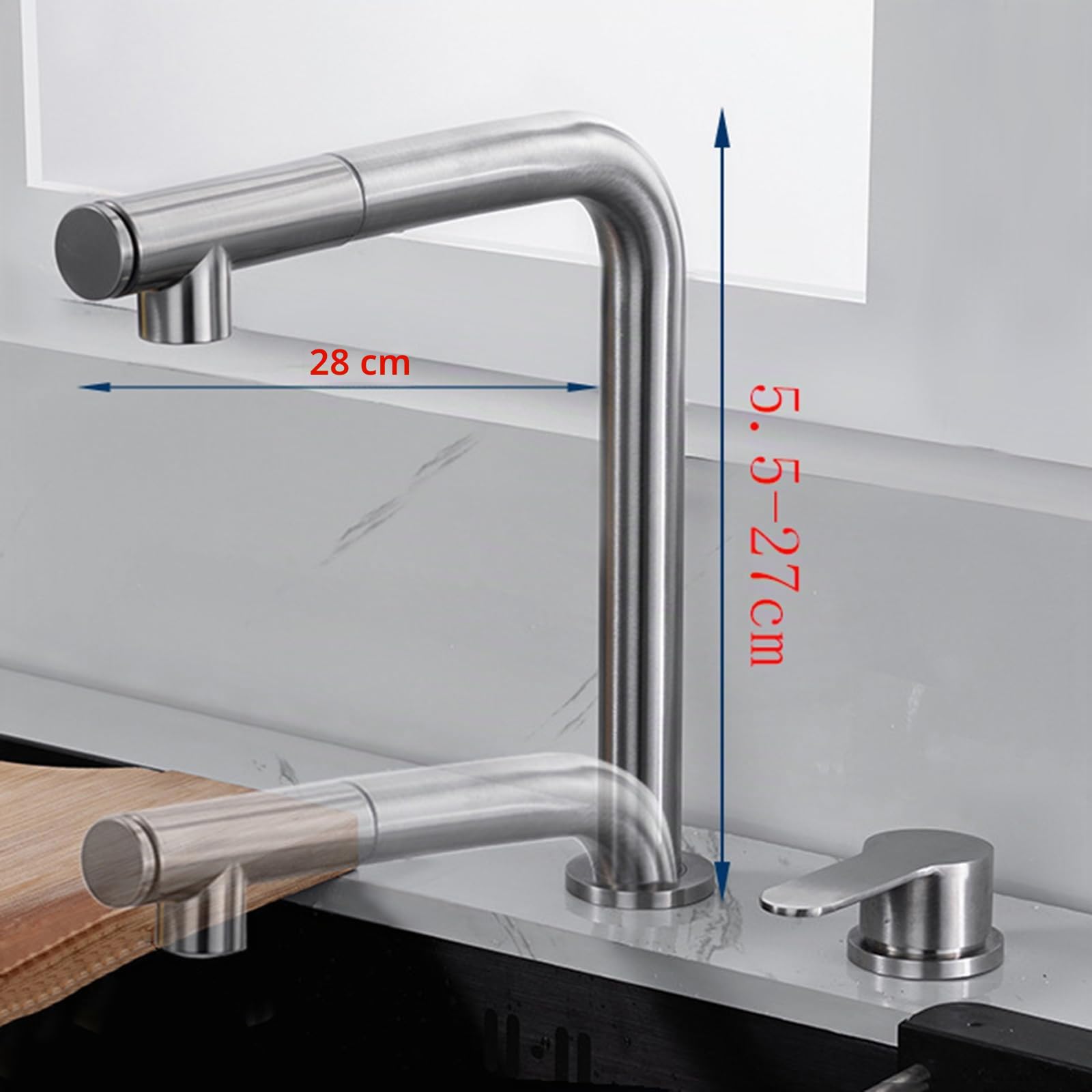 XJTNLB Grifo Cocina Abatible y Extraible Grifo Cocina Plegable Bajo Ventana Modo Dual Grifos de Cocina Fregadero Monomando Oculto de Elevación-Negro