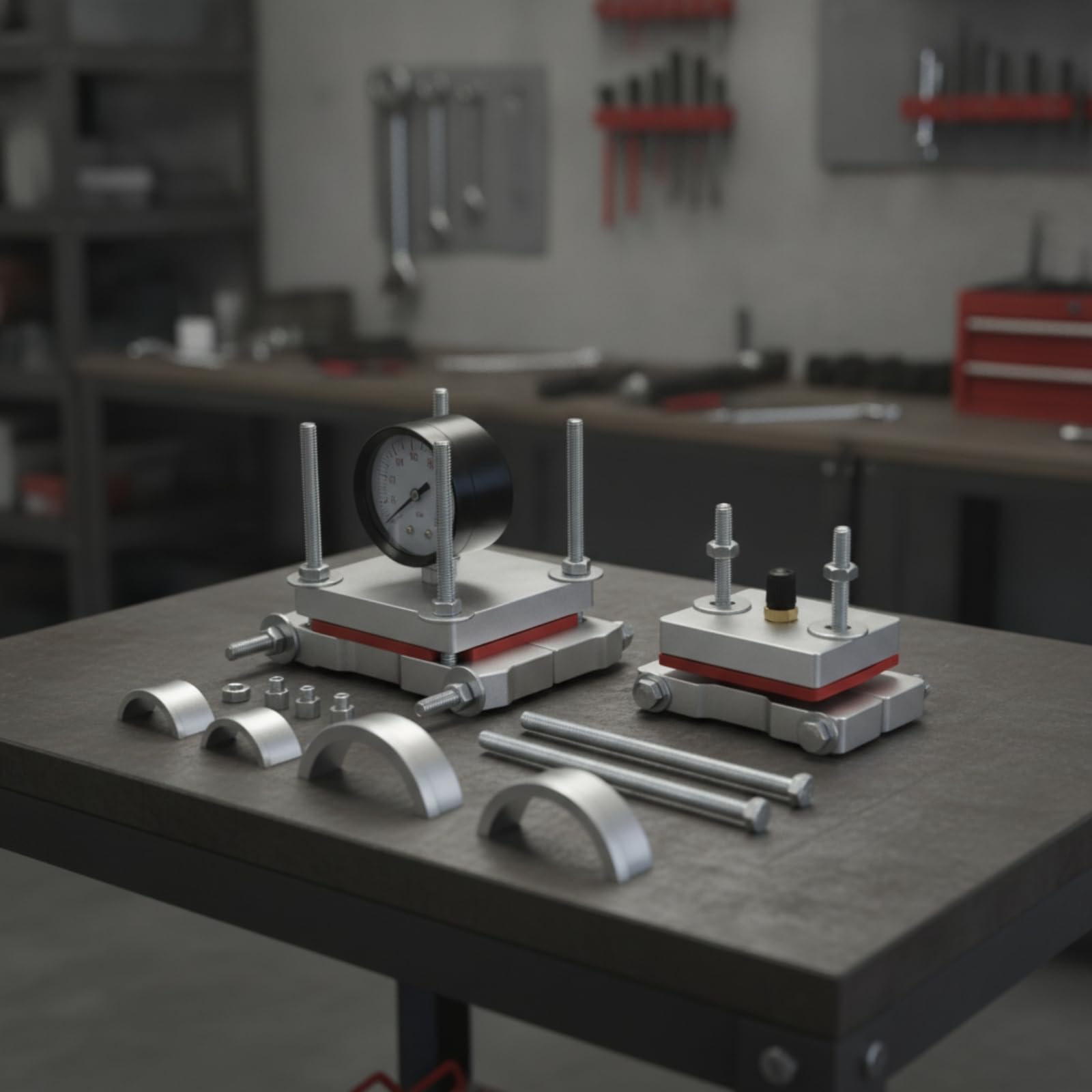 Qianly Kit Reparación con Manómetro Reutilizable Herramienta Metálico para Mecánicos, Taller Mecánico
