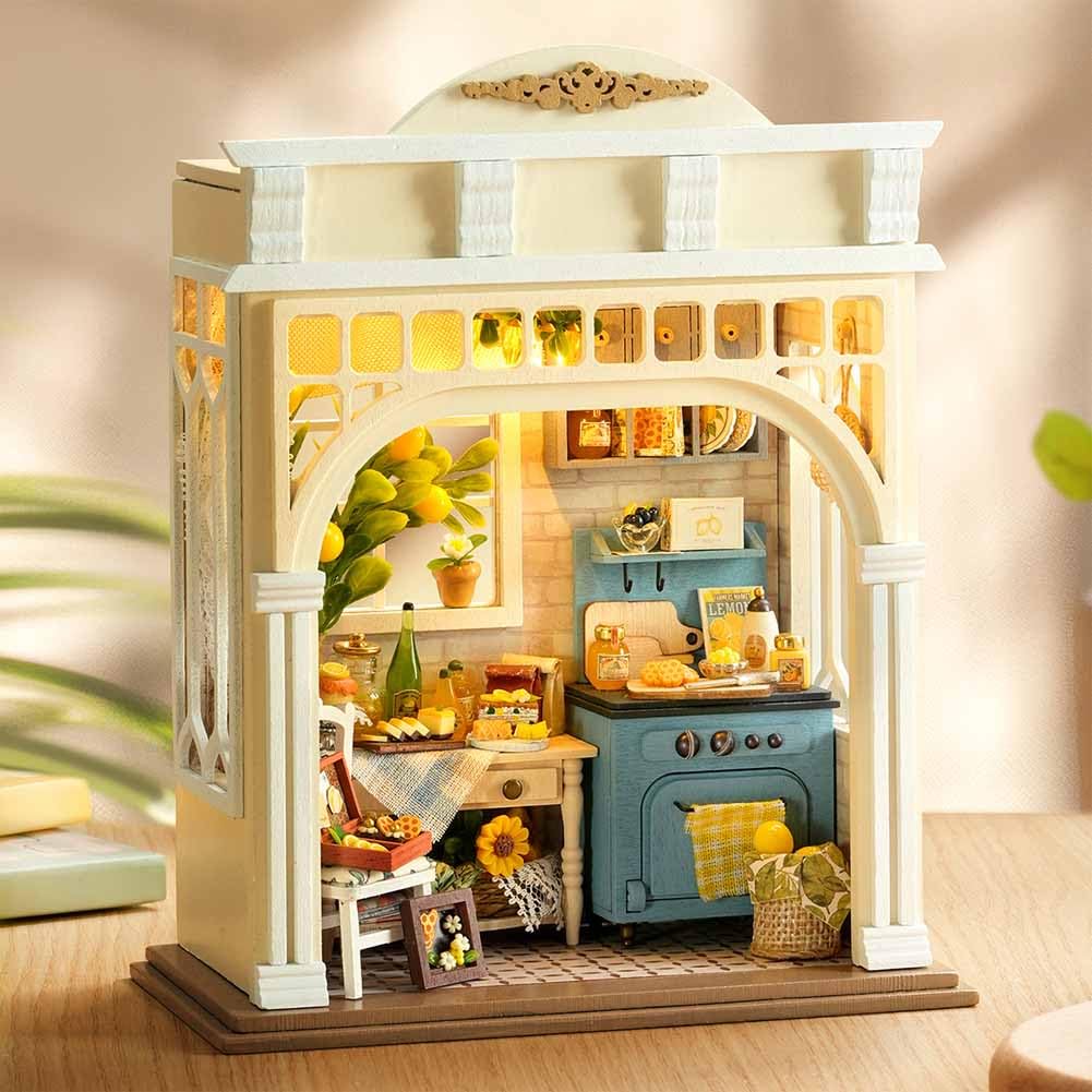 Giocattolo puzzle con mini mobili per la casa delle bambole, kit fai da te per costruire una casa delle bambole in miniatura con illuminazione a LED, accessorio creativo per la casa in scala 1:24