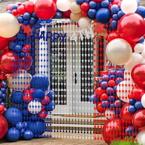 Image of Tingjoo 3 Pack 4th of July Decorations 3.3 x 6.6 ft Patriotic Star Streamers Red Blue and Silver Tinsel Foil Fringe Curtains Decorations Backdrop for Independence Day America Memorial Day Labor