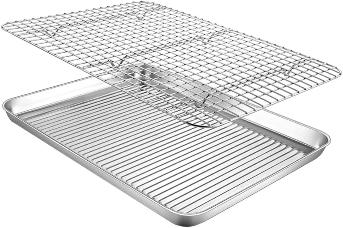 1Set Camping Baking Tray with Multi Function Rack Non Stick Kitchen Bakeware for Roasting Chicken Meat Fish and Vegetables Easy to Clean