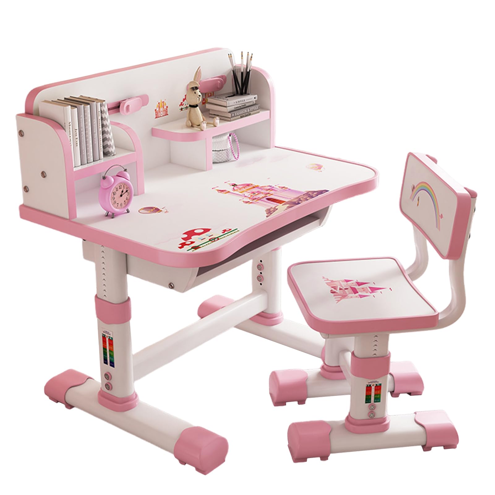 Ensemble Bureau et Chaise pour Enfants réglables en Hauteur – Table d'étude de 3 à 18 Ans, Ensemble Ergonomique Tout-Petits avec tiroir Rangement bibliothèque garçons Filles, Cadeau Rose