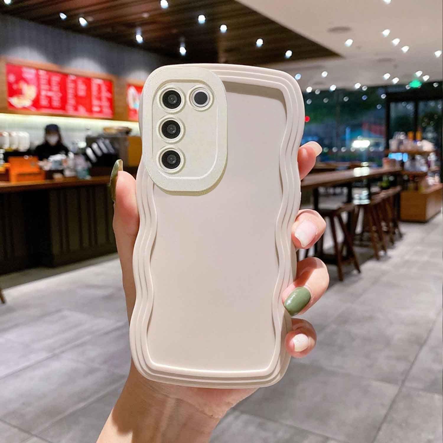 KC Back Cover for Vivo V27 5G & Vivo V27 Pro 5G, Curly Wave Shape Shockproof Bumper Soft Silicone Case with Camera Protection (Off-White) (B0CBJWZ7XJ) Amazon Price History, Amazon Price Tracker