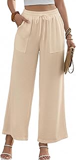 Sponsored Ad - GraceSelect Womens Wide Leg Palazzo Pants, Flowy Casual Drawstring Trousers with Pocket, Loose Lounge Trave...