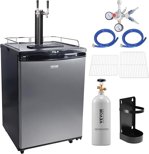 VEVOR Kegerator de cerveza, dispensador de cerveza de barril de doble grifo, refrigerador de barril de tamaño completo con estantes, cilindro de
