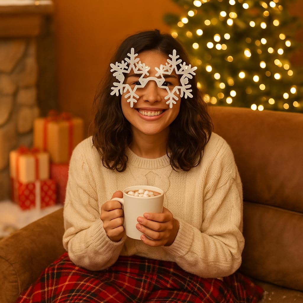 LOGOFUN 5 Pairs of Snowflake Shape Glasses Christmas Snowflake Eyeglasses Rimless Snowflake Eyewear Prop Fashion Xmas Party Glaases Frame - White - Image 3