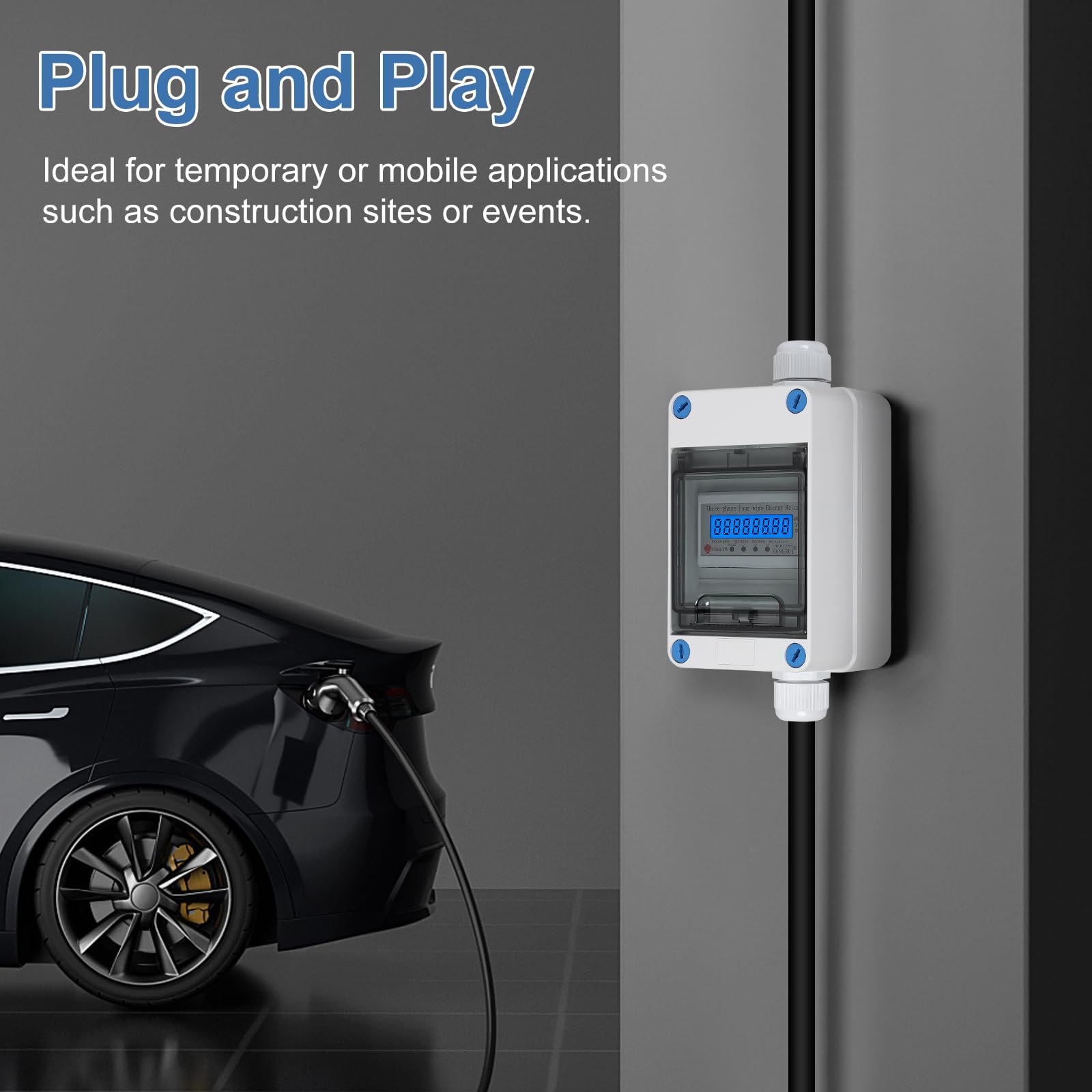 CPROSP Trifase Contatore Energia Elettrica Mobile 32A 400V | Contatore Digitale con Spina e Presa CEE; Misuratore di Consumo Elettrico; per Camper, Veicoli Elettrici, Campeggio IP65