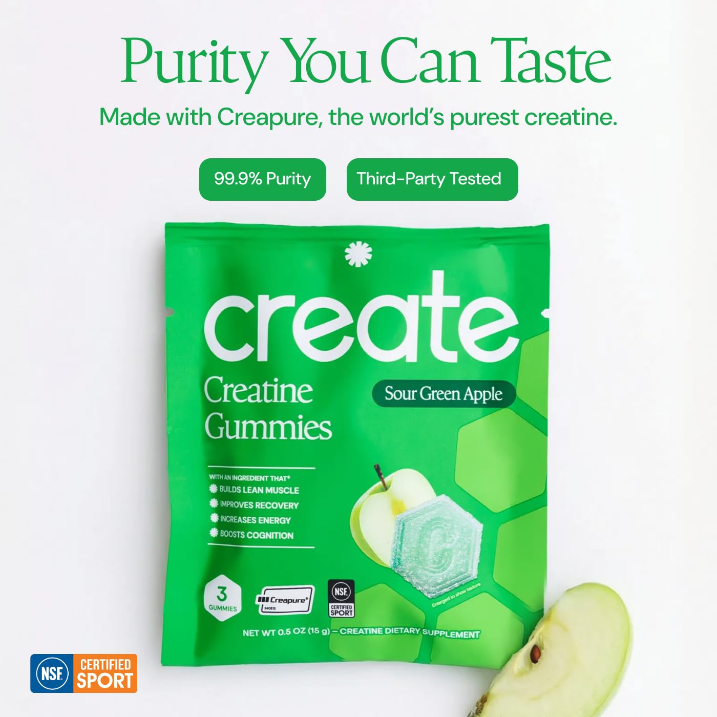 Create Creatine Monohydrate Gummies, 30 Single-Serve Packs, Sour Apple — Amazon image 7