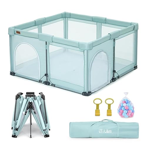 Miniatura 9 de Corralito plegable para bebés, grande con tapete desmontable grueso lavable resistente al agua, corralito para bebés y niños pequeños, corralitos de