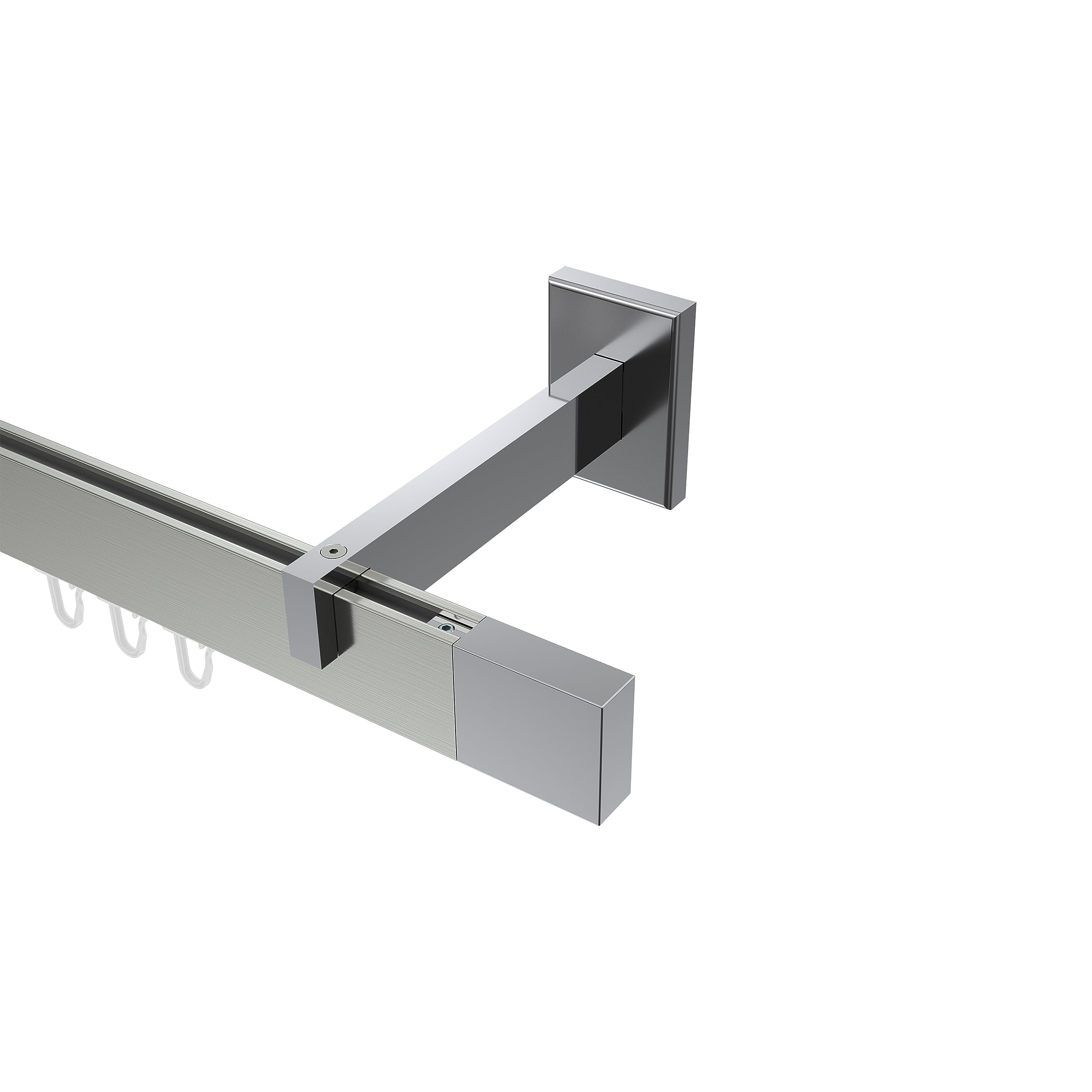 INTERDECO Innenlauf-Gardinenstange eckig 14 x 35 mm, kantige Innenlaufstange aus Metall, Edelstahl-Optik mit Chrom, zur Wandmontage, Typ 10212920, 200 cm