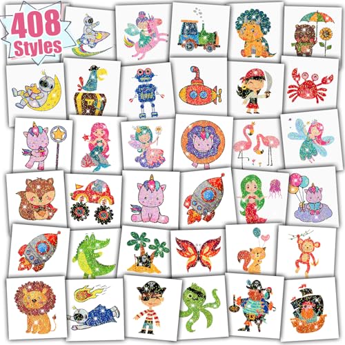 Partywind 408 Glitter Styles Kids Temporary Tattoos for Boys Girls, Individually Wrapped Tattoo Stickers for Kids Party Goodie Bag Stuffers, Birthday...