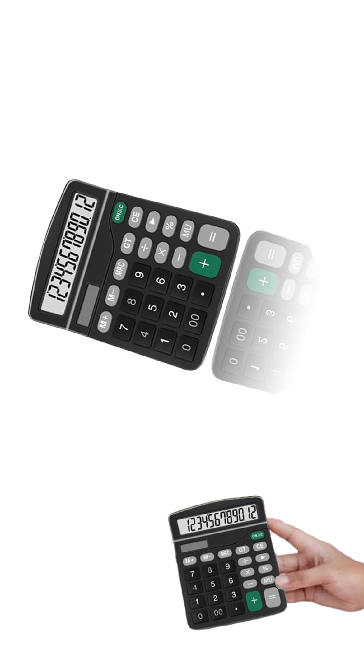 Sweet seven Standard Functional Desktop Calculator - Solar and AA Battery Dual Power - 12-Digit Large Display - Ideal for Office, Home, and School - Black (1 Pack)