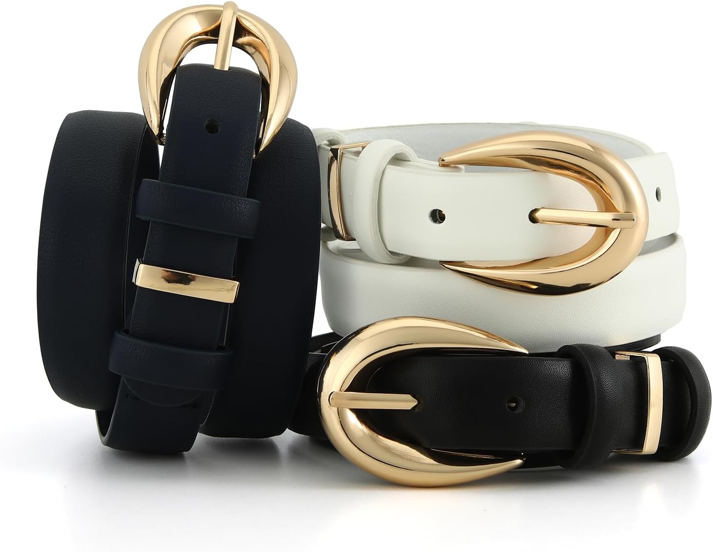 Women Fashion Belt for Jeans Dress Pants Ladies Skinny Faux Leather Belt with Gold Buckle - Image 7