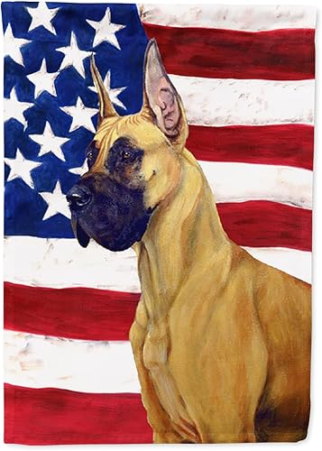 Miniatura 246 de Caroline's Treasures SS4017GF Bandera de Estados Unidos con Bulldog Inglés para jardín, bandera decorativa para patio exterior, patio, parterres,