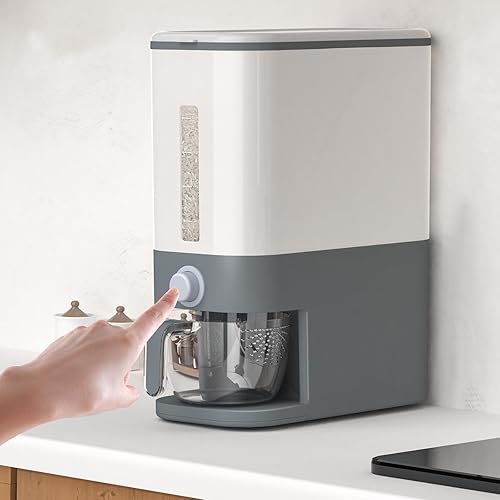 Miniatura 5 de Dispensador de cereales y arroz de 25 libras - Contenedor hermético de almacenamiento para encimera para cocina y despensa, Dispensador de Arroz