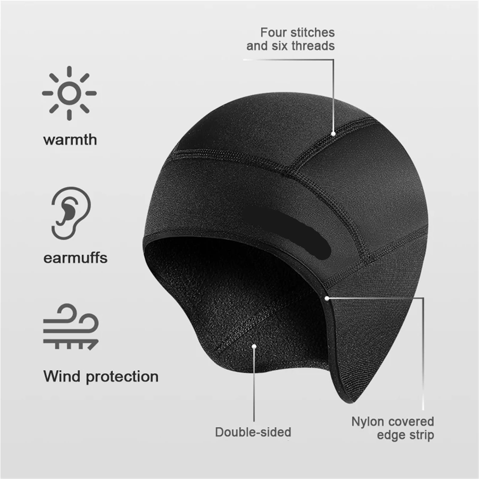 Casquette de vélo d'hiver 2 pièces, Casque Ski Chaud et résistant au Froid, doublée Casquette Coupe-Vent for Montagne for Hommes Femmes pour Vélo(Black)