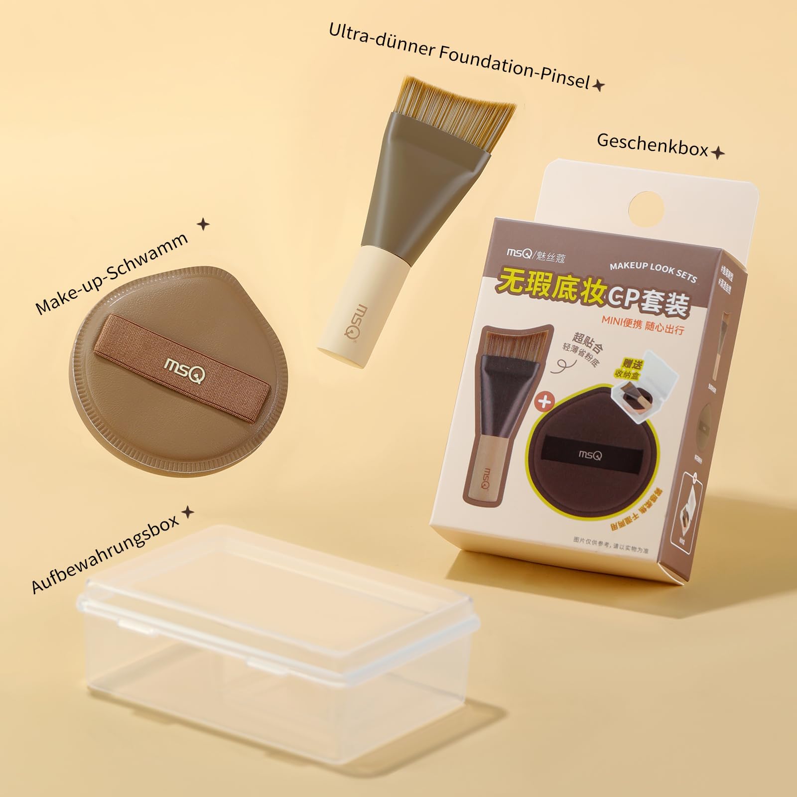 MSQ Pinceau fond de teint ultrafin,éponge de maquillage,avec boîte à poudre | pour fond de teint liquide,fond de teint,anti-cernes, pinceau de maquillage