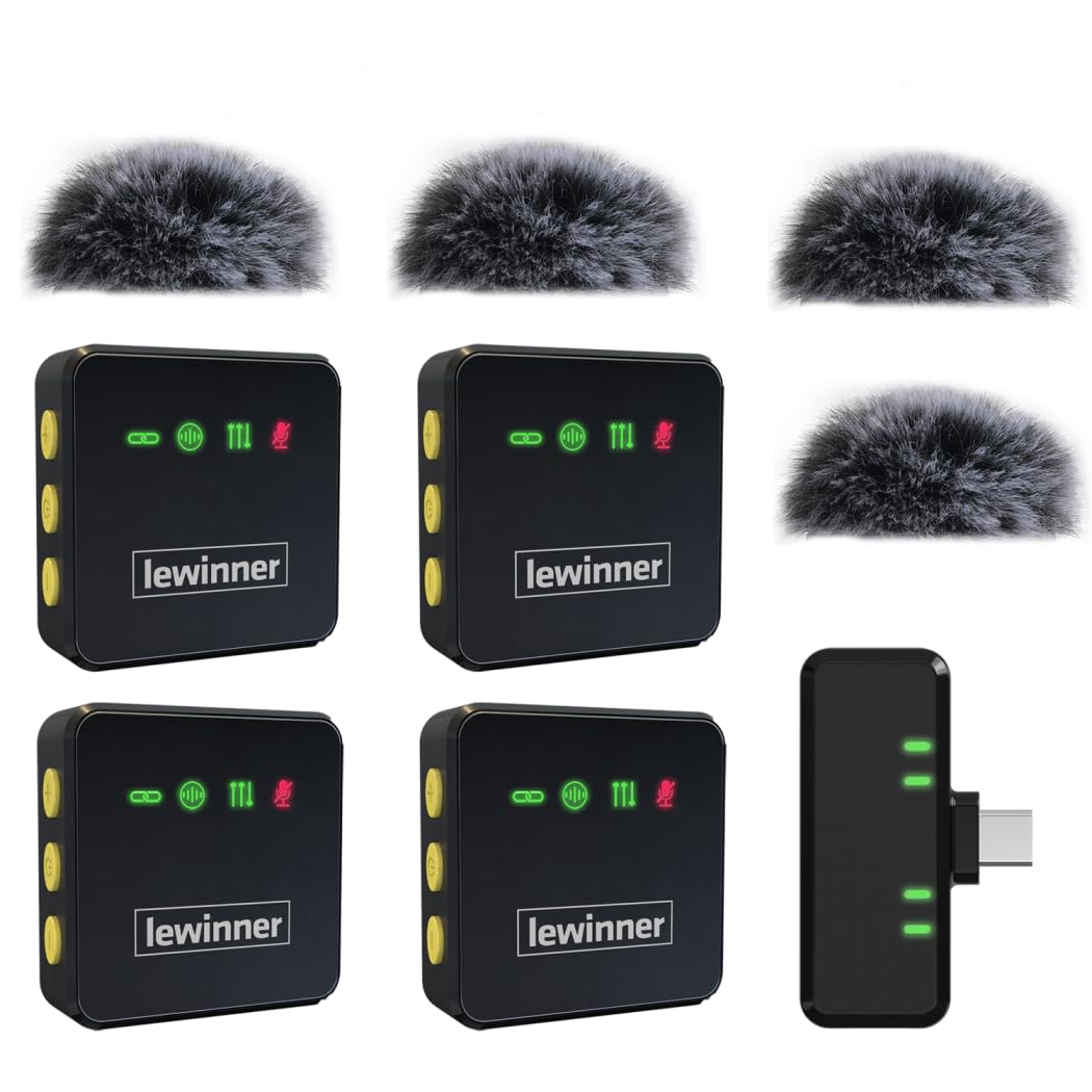 lewinner 4-Pack Wireless Lavalier Microphone for iPhone, iPad and Android?USB-C?, 12H Battery Life, Mini Microphone for Record Interview, Vlogs, YouTube, Tiktok (Black)