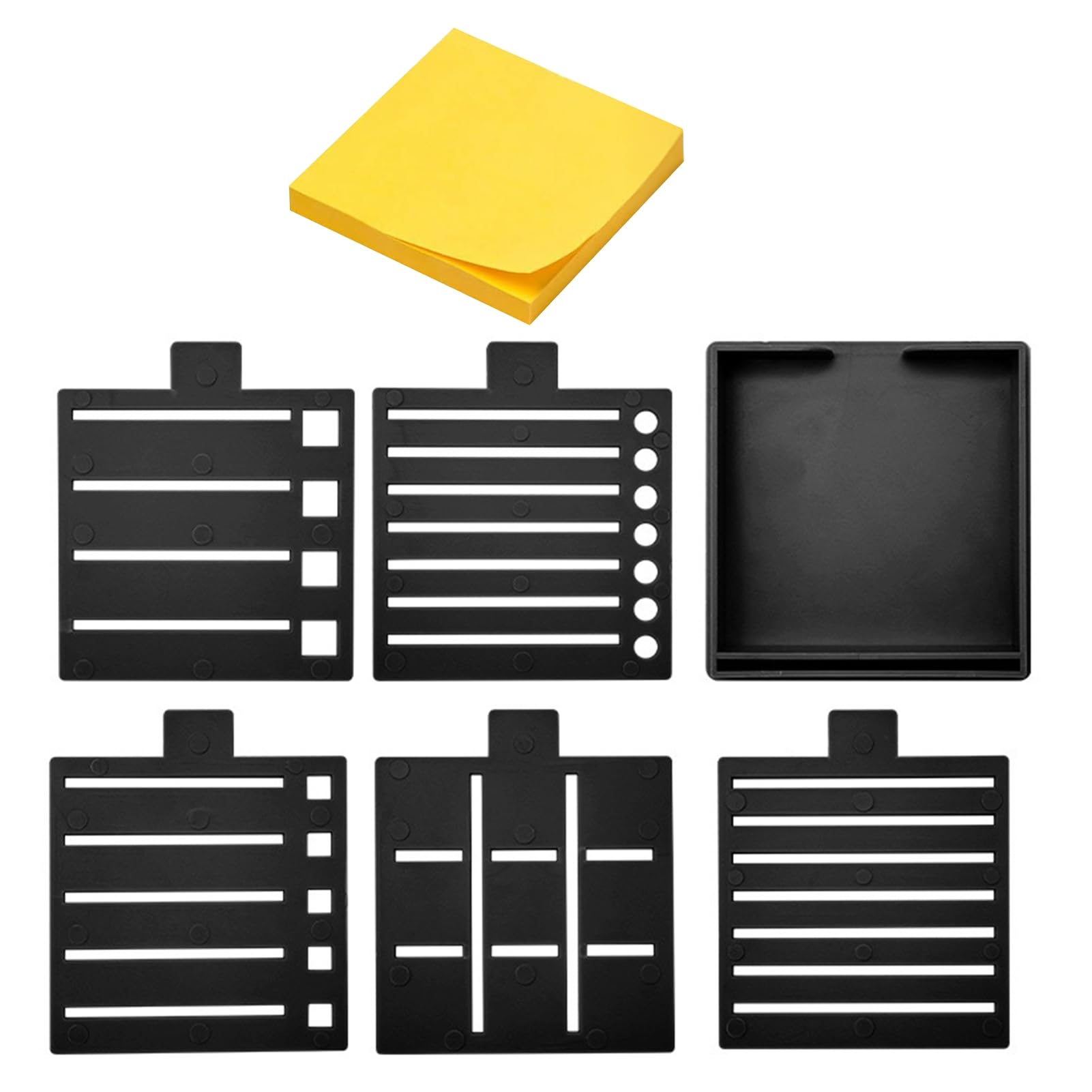 Glifora Note Holder for Desk - Plastic Note Box with 5 Templates and Clamp, Multi-Functional Note Organiser for Office, School and Home Use