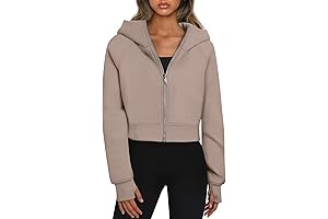 Trendy Queen Womens Zip Up Hoodies Cropped Sweatshirts