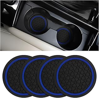Mandark 4PCS Car Cup Holder Coasters, 2.75 Inch Non-Slip Insert Water Bottle Holder Pads, Dustproof Automotive Interior Accessories Mat, Universal for Vehicles, Trucks, RVs and More(Black/Blue)