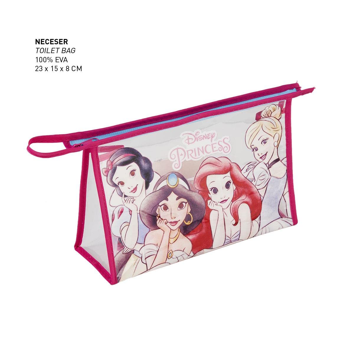 CERDÁ LIFE's LITTLE MOMENTS - Neceser Infantil Transparente de Princesas Disney Compuesto de [ Vaso de Plástico Cepillo de Pelo Toalla Microfibra] Licencia Oficial Disney, Rosa
