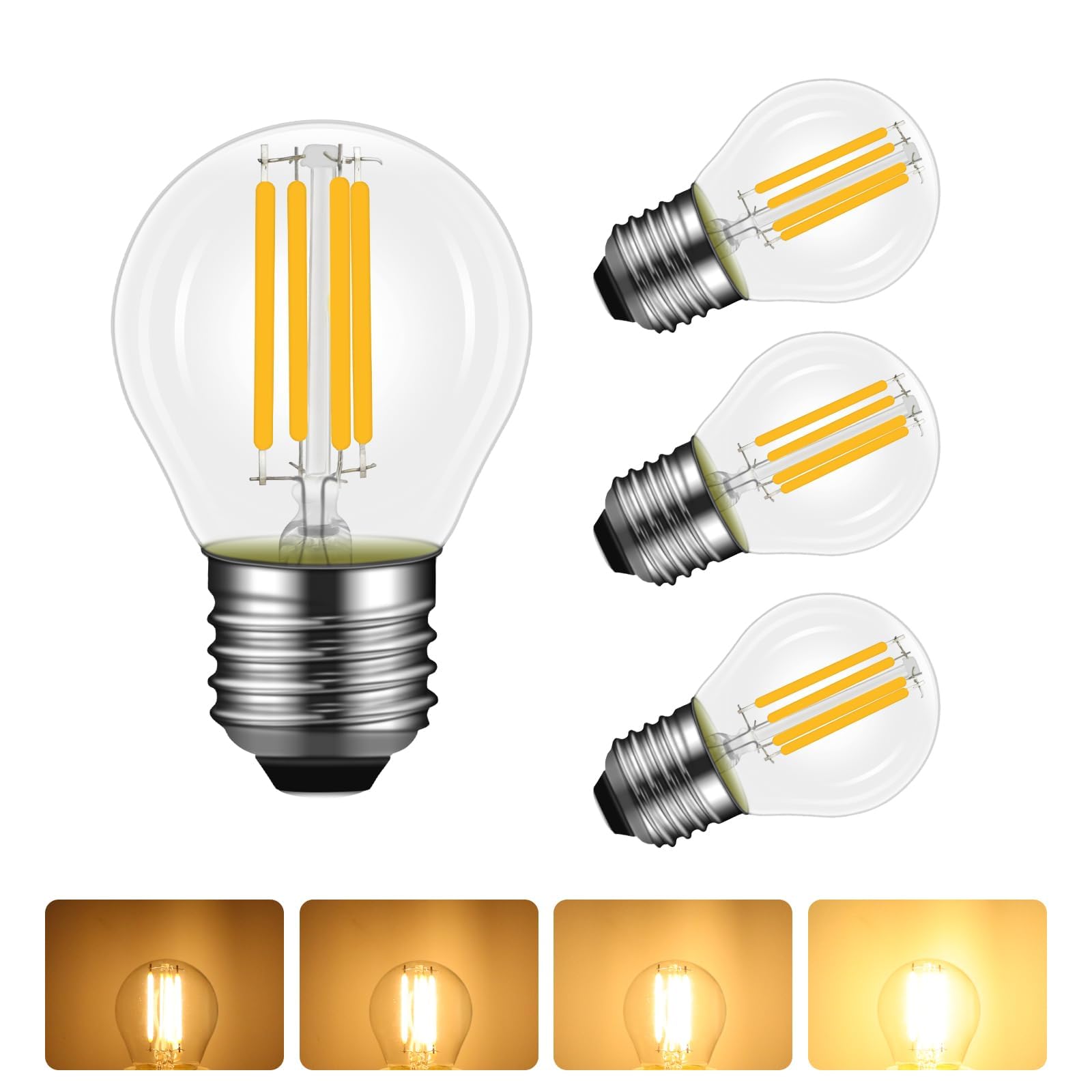 Caldarax 4 Stück E27 4W LED Filament Edison Dimmbar, 4W Ersetzt 40W Glühlampen, 2700 Warmweiß, 400 Lumen, Mini G45 Globe, Klar E27 Filament LED Vintage, für Tischlampen, Wandlampen, Kronleuchter