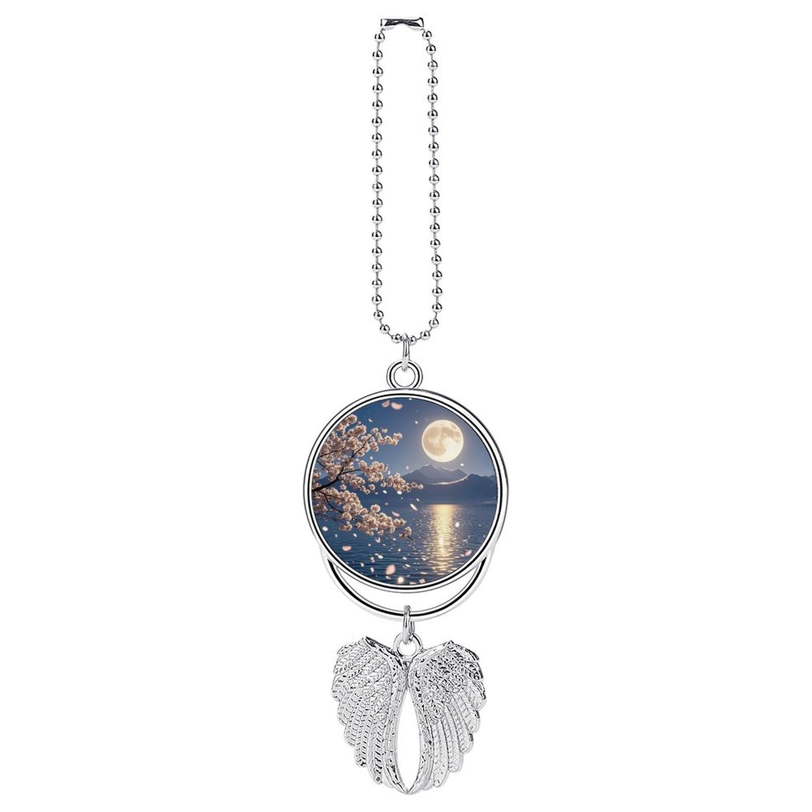 Bright Moon Hangs High Car Pendant Car Rearview Mirror Pendant Custom Photo Car Hanging Ornament Car Rear View Mirror Hanging Accessories Angel Wing Car Charm Gift for Men Women