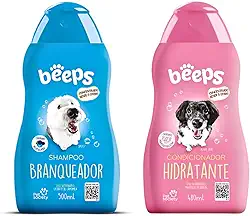 Kit Shampoo Branqueador E Condicionador Hidratante 500ml Pet Society Beeps Cães E Gatos