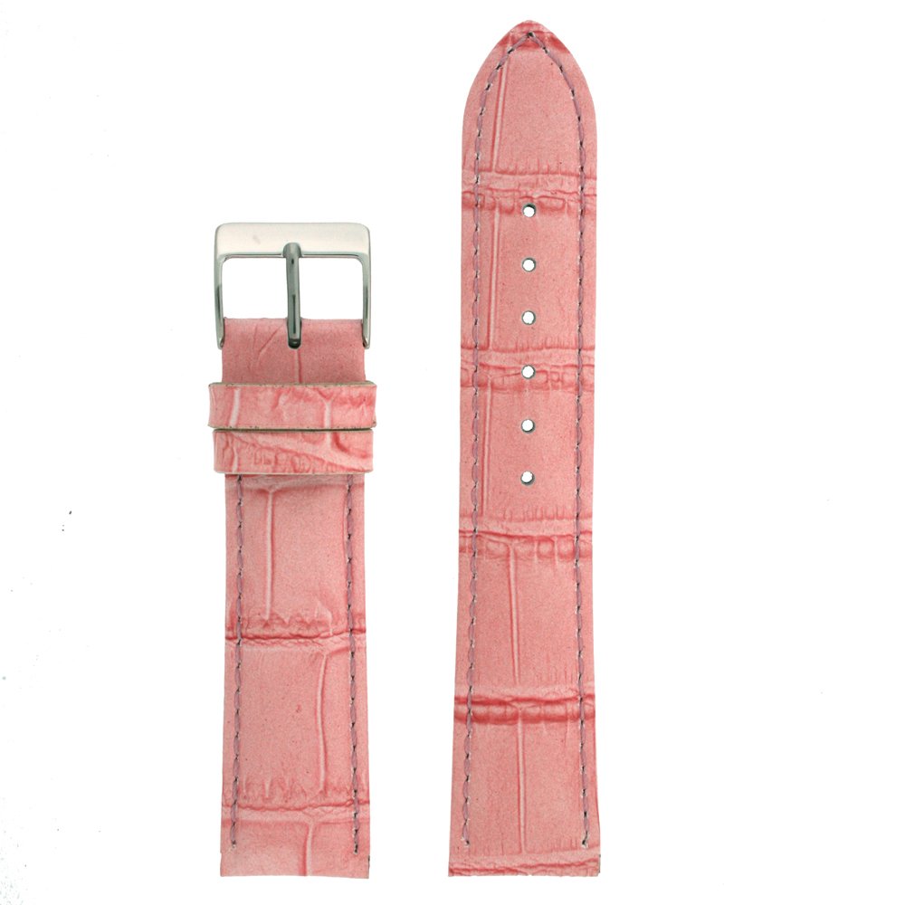 Tech Swiss Watch Band Pink Genuine Leather Crocodile Grain 14 millimeter