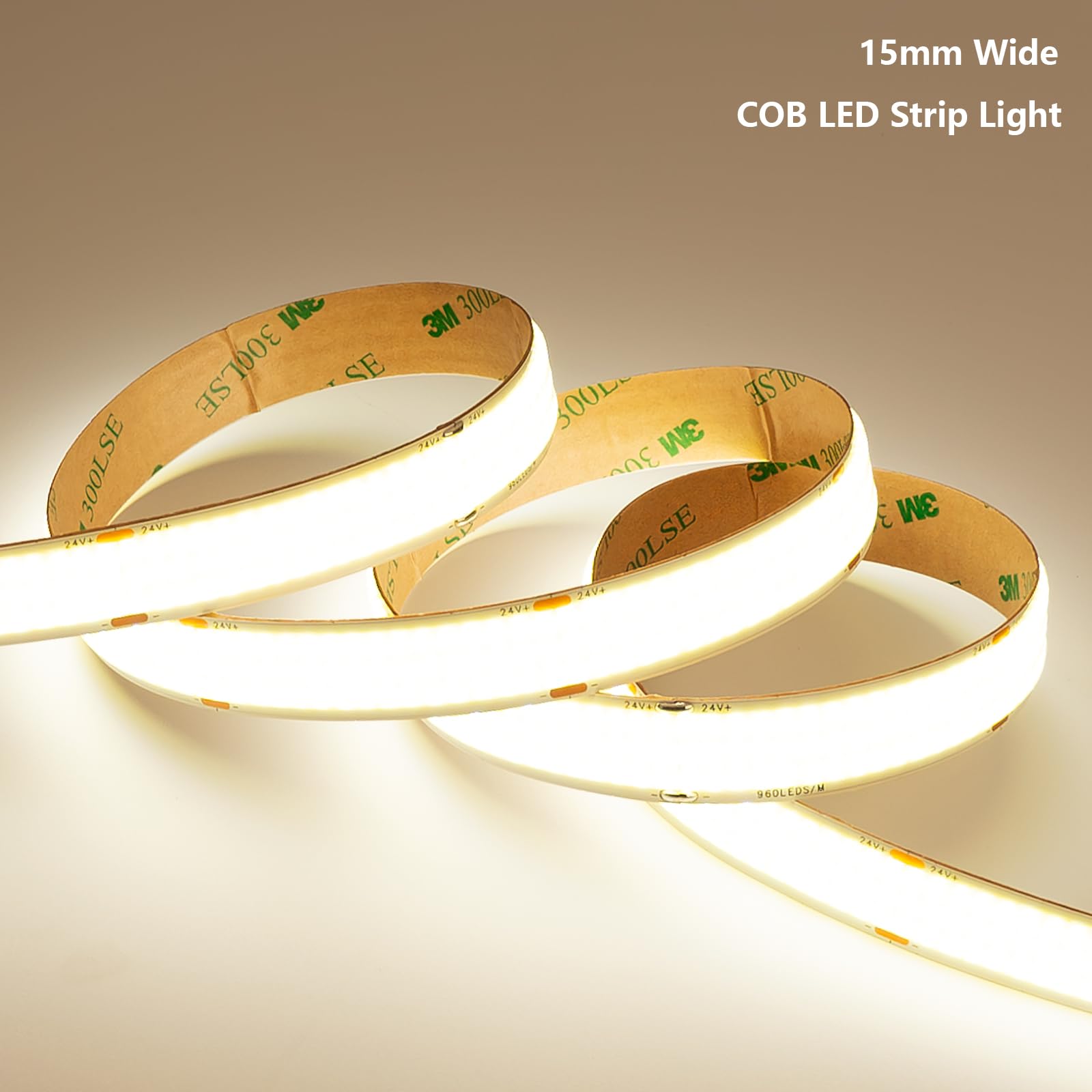 BENLUN 15mm Larghezza Striscia LED COB Alta Luminosità 24V 250W 10 Metri | 4000K Bianco Naturale Luci LED da Interno 25W/m 2750lm/m 960LEDs/m con Alimentazione per Camera da letto, Cucina, 5 Metri X 2