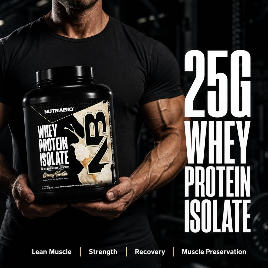 NutraBio 100% Whey Protein Isolate Protein Powder, 25g Protein with Complete Amino Acid Profile, Non-GMO, Soy & Gluten Free, Low Carb, Low Calorie Whey Protein Powder, Creamy Vanilla, 2 Lbs image 2