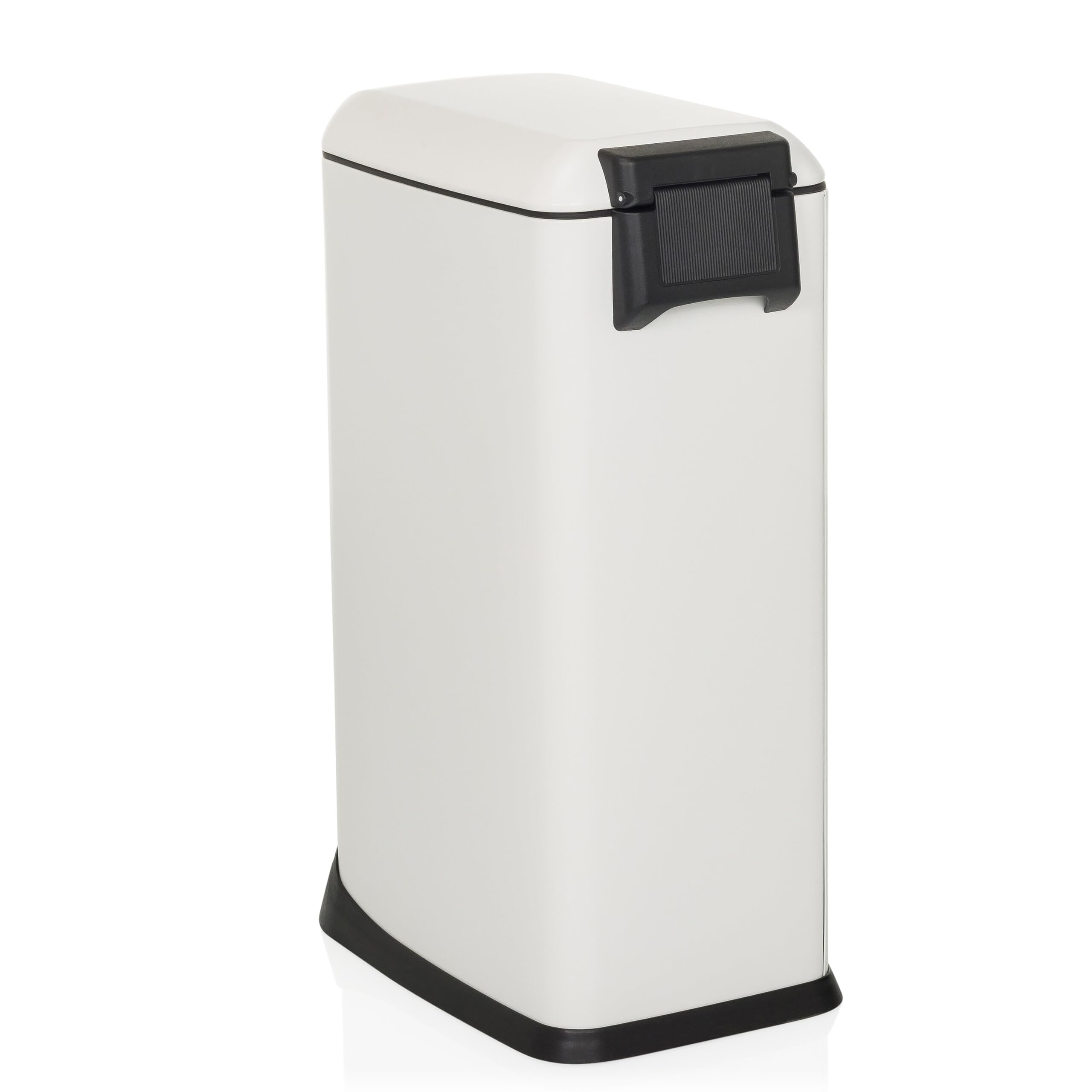 hjh OFFICE Mülleimer 20L, Treteimer mit Deckel, Softclose CLEAN Slim Stahl Abfalleimer schmal mit Inneneimer, Weiß, 56x34x22cm