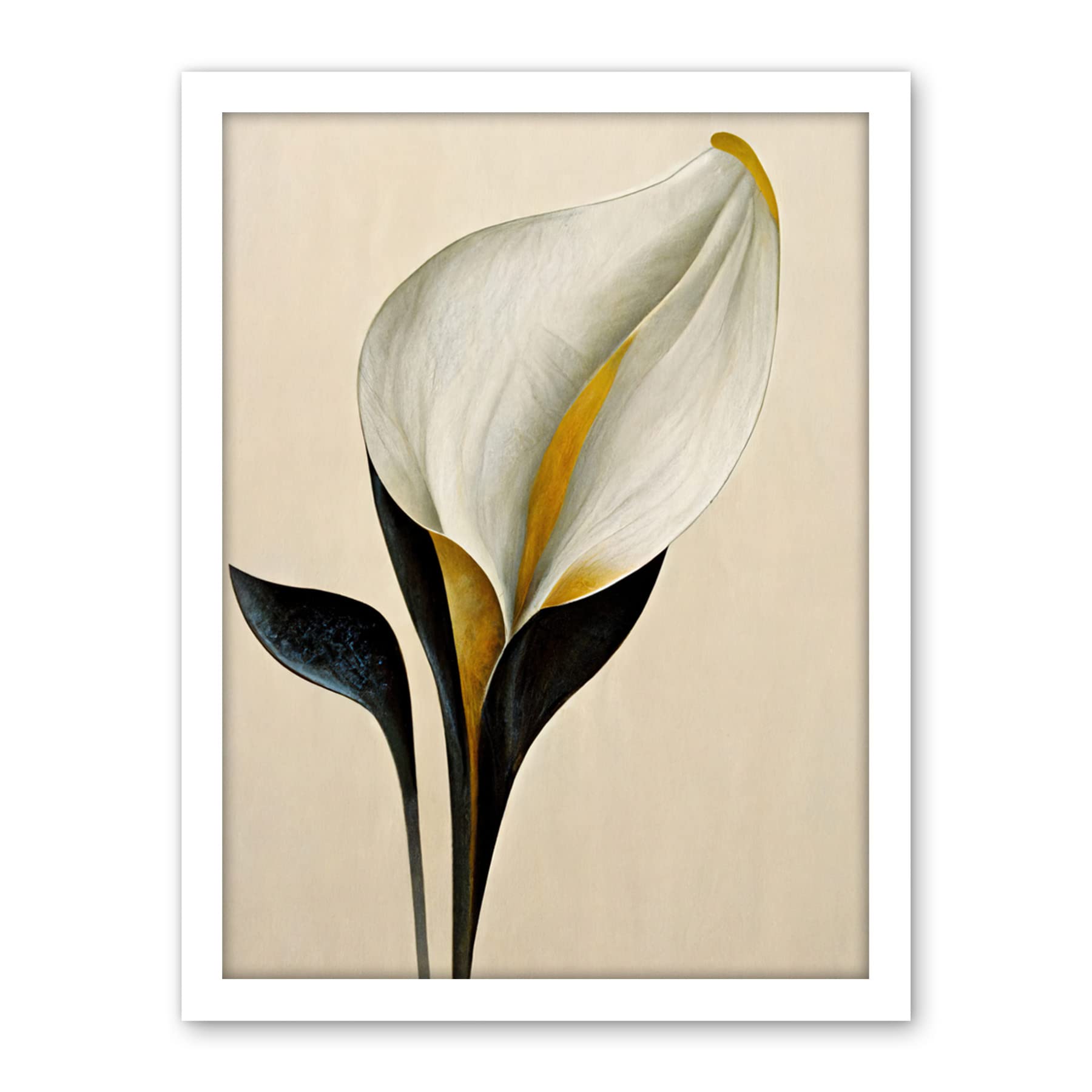 Wee Blue Coo Elegant Modern Calla Lily Black Gold Beige Artwork Framed Wall Art Print 18X24 Inch