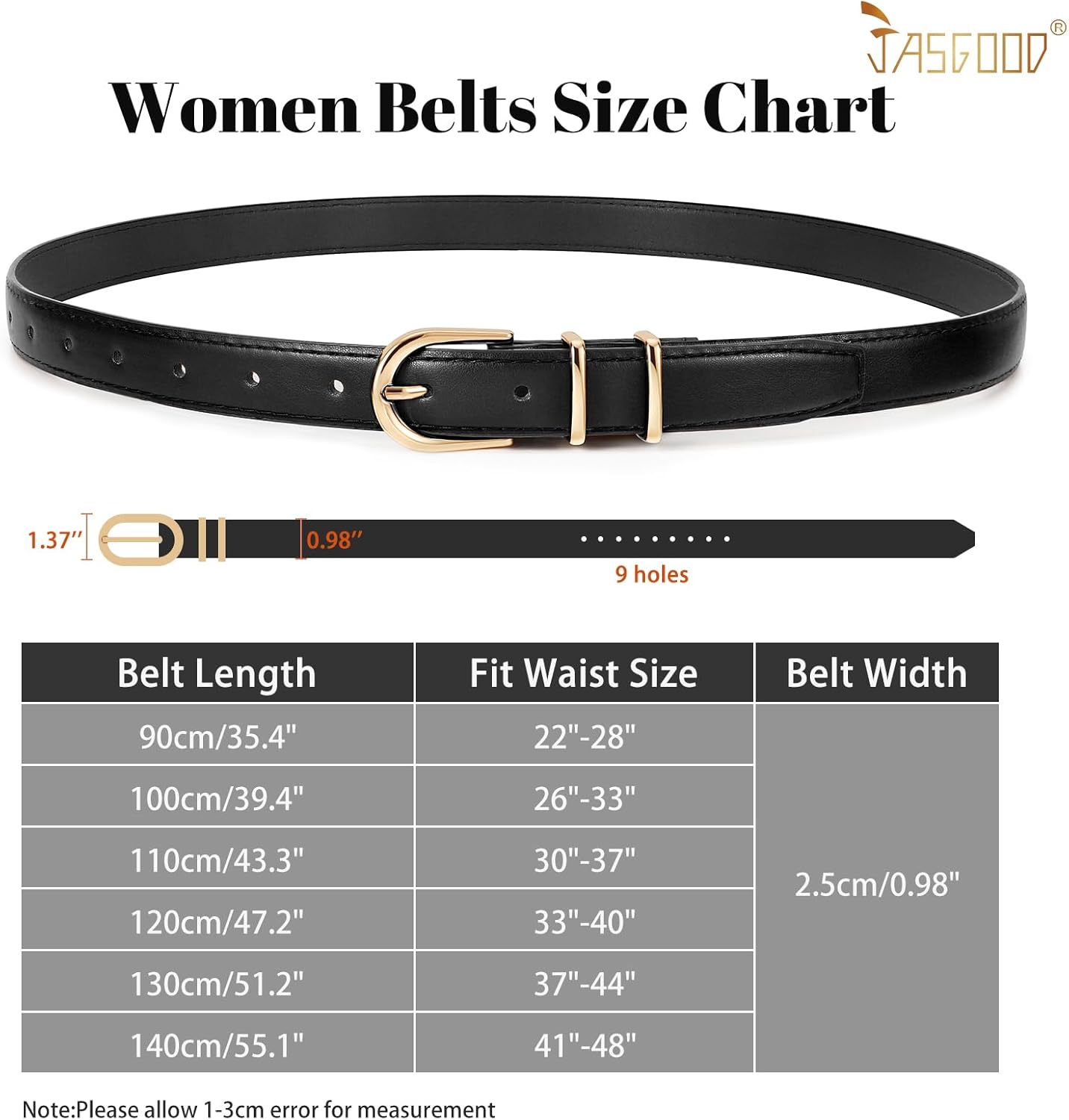 JASGOOD Women Skinny Leather Belt for Jeans Pants Fashion Ladies Thin Belt for Dress with Gold Single Prong Buckle - Image 6