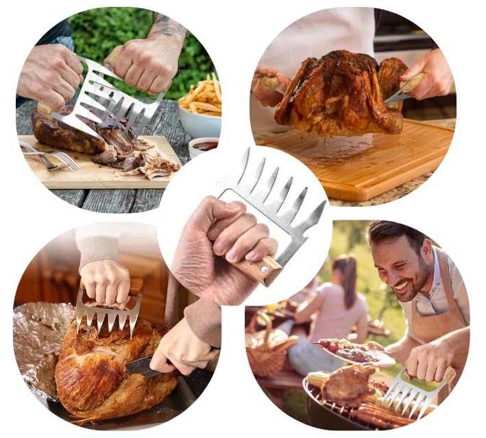 Artigli per Carne in Acciaio Inox, Set 2 Pezzi – 6 Denti Resistenti – Ideali per Pulled Pork, Barbecue e Girarrosto – Accessorio BBQ Robusto e Facile da Usare