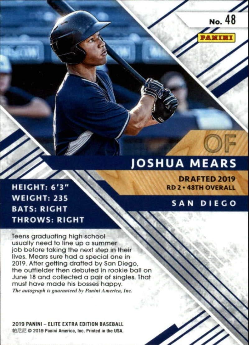 2019 Elite Extra Edition EEE Autograph Tie-Dye #48 Joshua Mears Auto SER10 San Diego Padres Official Collegiate Licensed Panini Baseball Trading Card