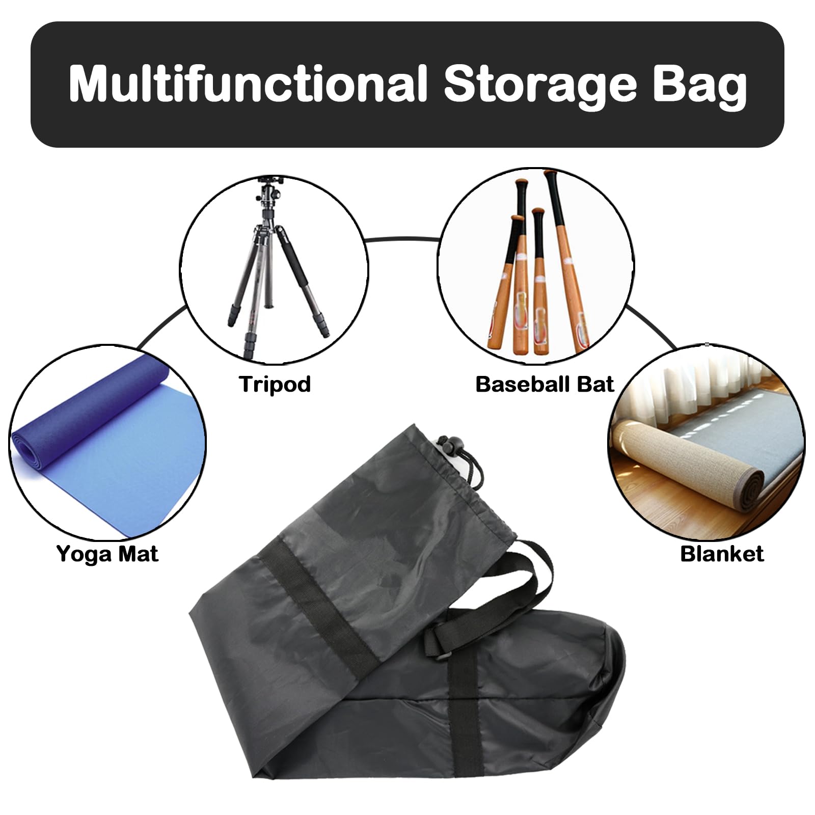 2 Stück Yogatasche Groß, Yogamatte Tasche Schwarz, Yoga Bolster Beutel mit Kordelzug, Stativtasche 210D Oxford Gewebe, Funktionale Aufbewahrungstasche für Zeltstangen, Lichtständer, 23x130cm