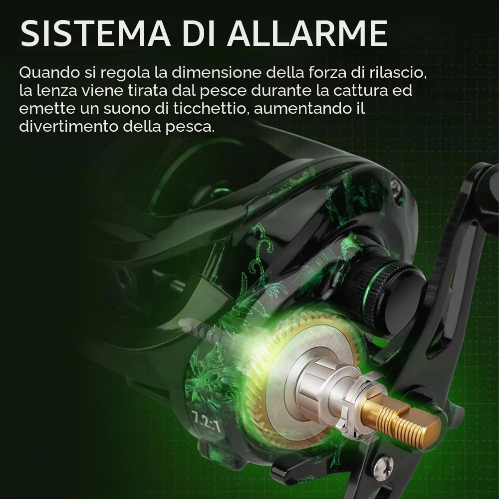 Mulinello da pesca Baitcasting,Sistema frenante magnetico per la pesca in acqua salata e acqua dolce, Mulinelli Baitcaster con cuscinetti a sfera in acciaio inox 18+1BB, disponibile in 7.1: 1