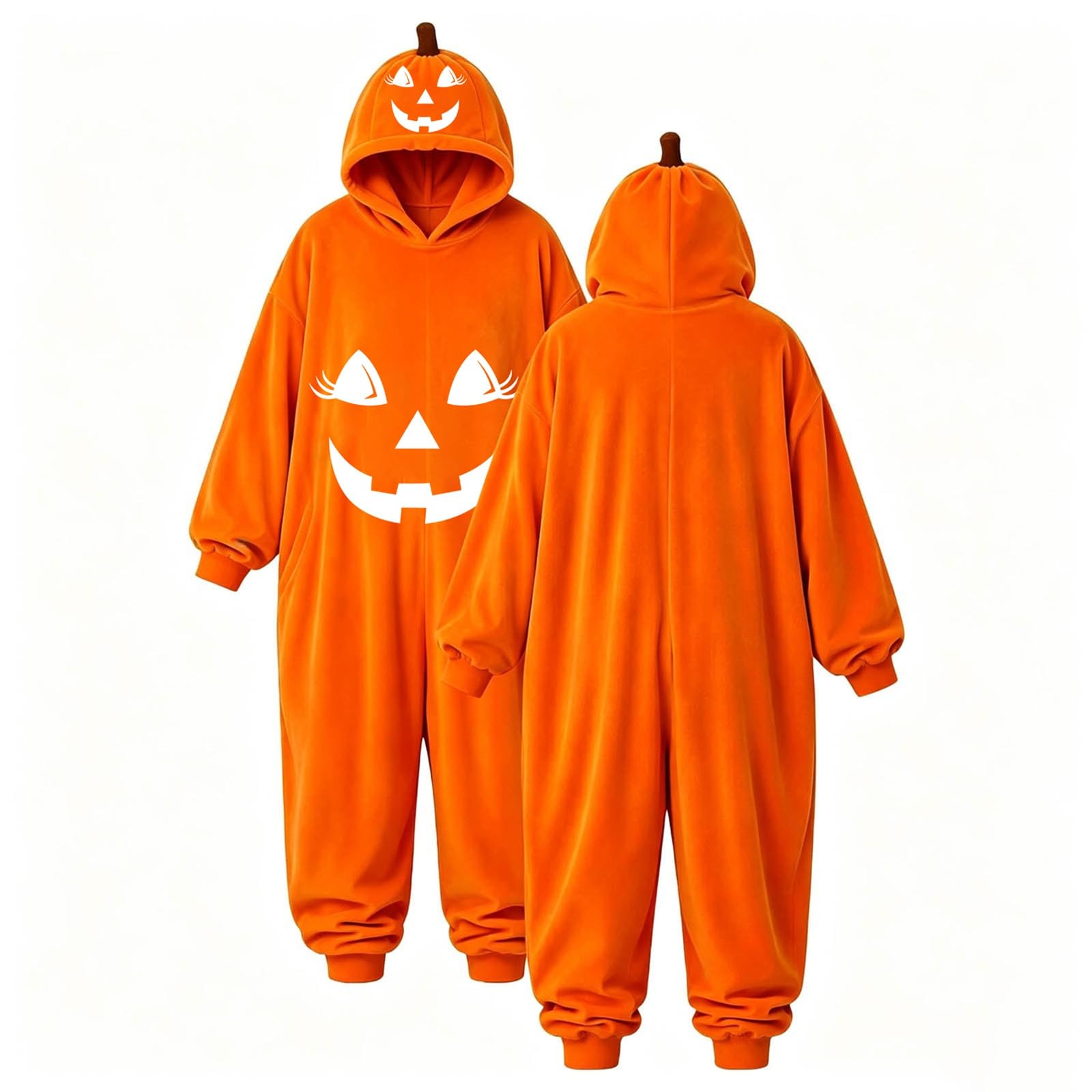 Pigiama Halloween Adulto Tuta Zucca Intera con Cappuccio Arancione Colore Arancione Vivace, Pigiama Zucca Halloween, Tuta Adulto con Cappuccio per Feste e Casa