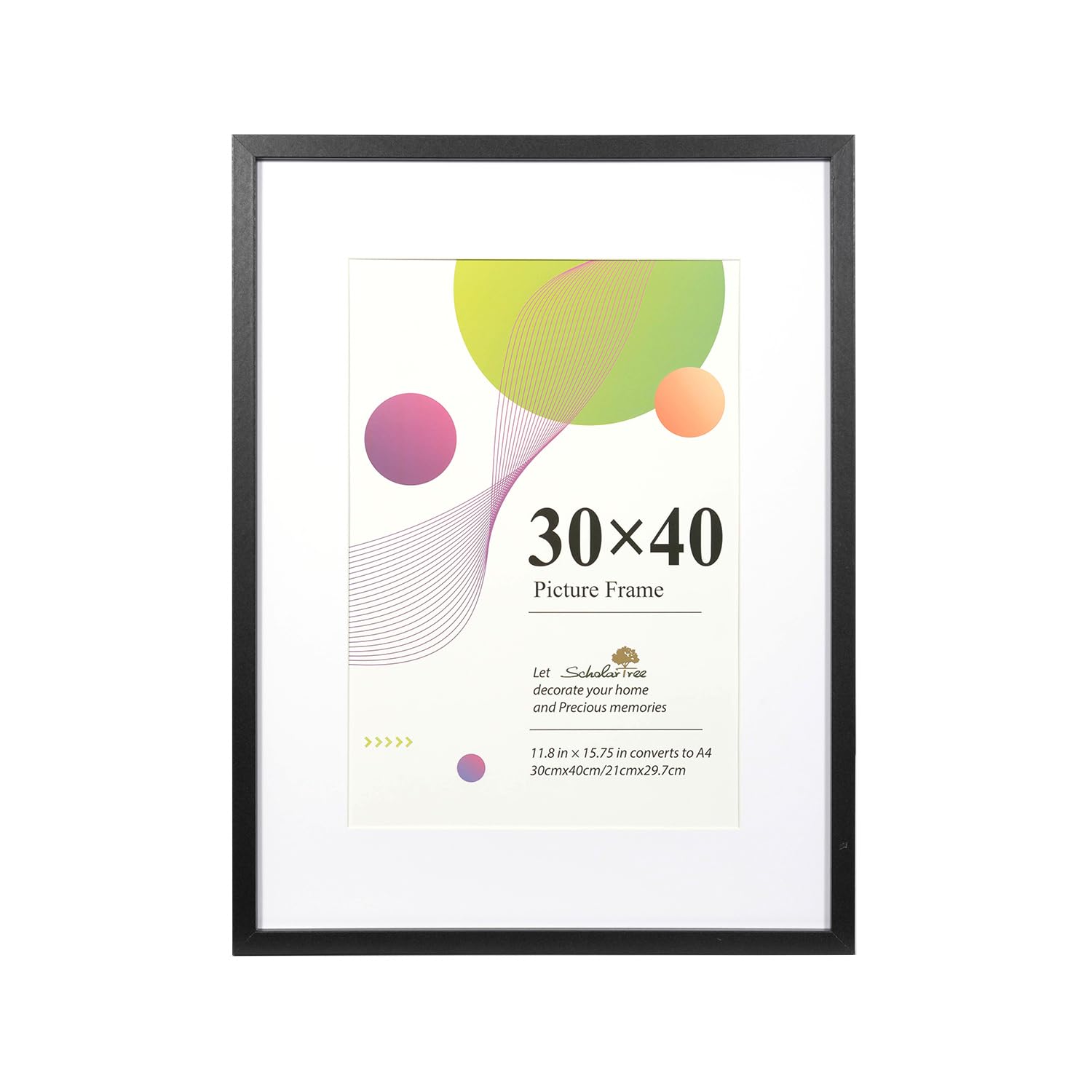 Scholar Tree Black 30X40 Picture Frame-1 Pack ,12X16 Picture Frame, Wooden Photo Frames With A4 Mount,With Wall Hanging