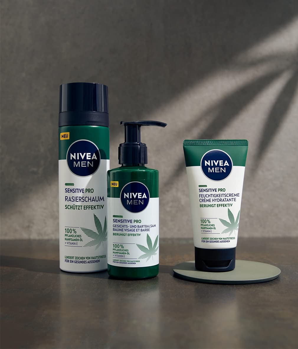 NIVEA MEN Sensitive Pro Gesichts- und Bartbalsam (150 ml), feuchtigkeitsspendende Creme mit Hanfsamenöl & Vitamin E, beruhigender, leichter Balsam für Bartträger (Packung mit 2)