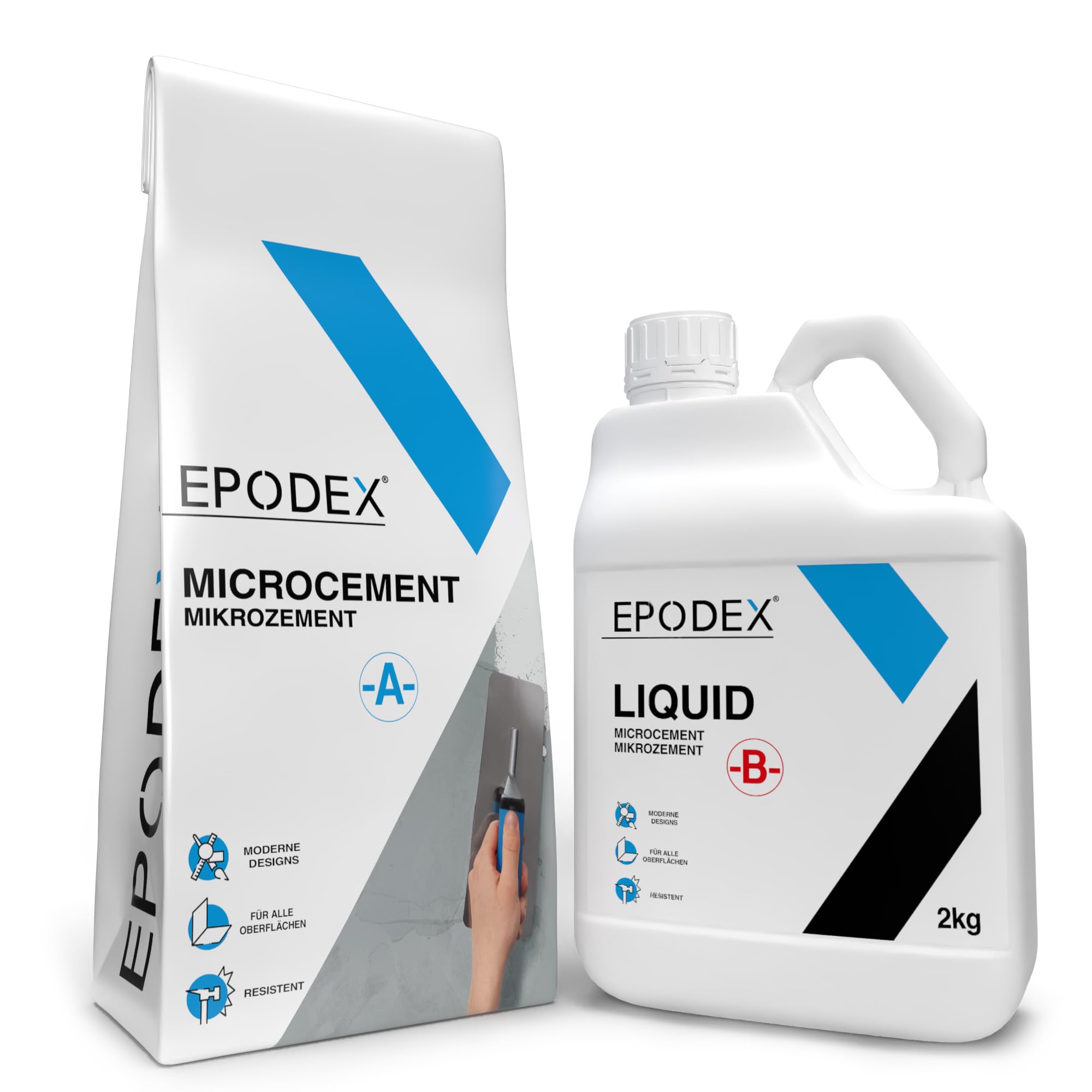 EPODEX Microcement Set for Walls, Seamless Decorative Plaster for Bathrooms, Kitchens & More, Includes Plaster & Resin, For Concrete, Tiles, Wood, Metal & More, Indoor & Outdoor - 7m² (2 Coats)