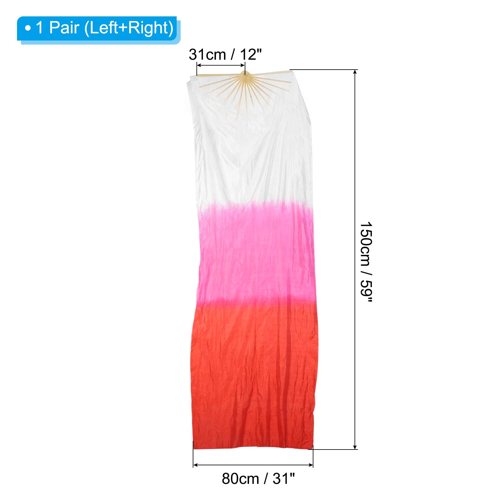 PATIKIL 16 Fan Belly Dance Silk Fan Veil 59" - Image 2