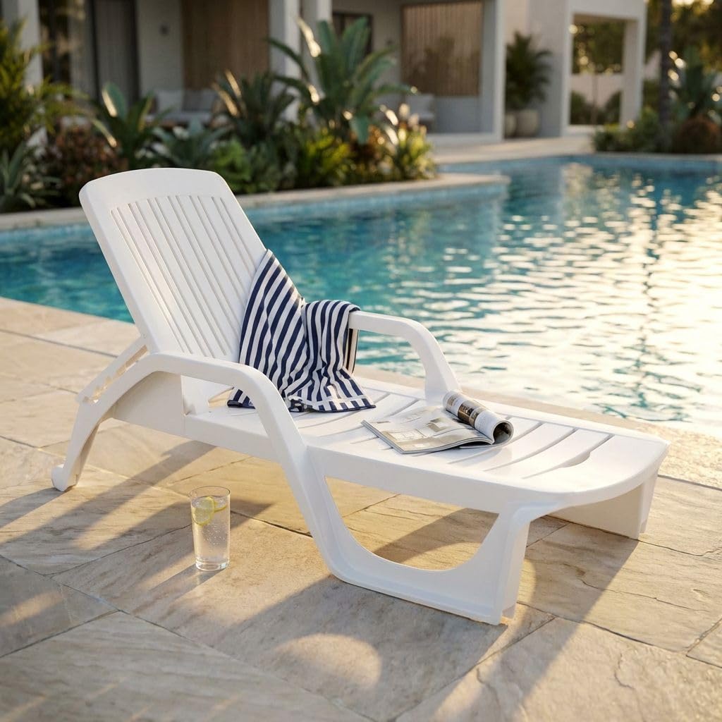milani home - lettino prendisole, policarbonato, pieghevole con ruote, bianco