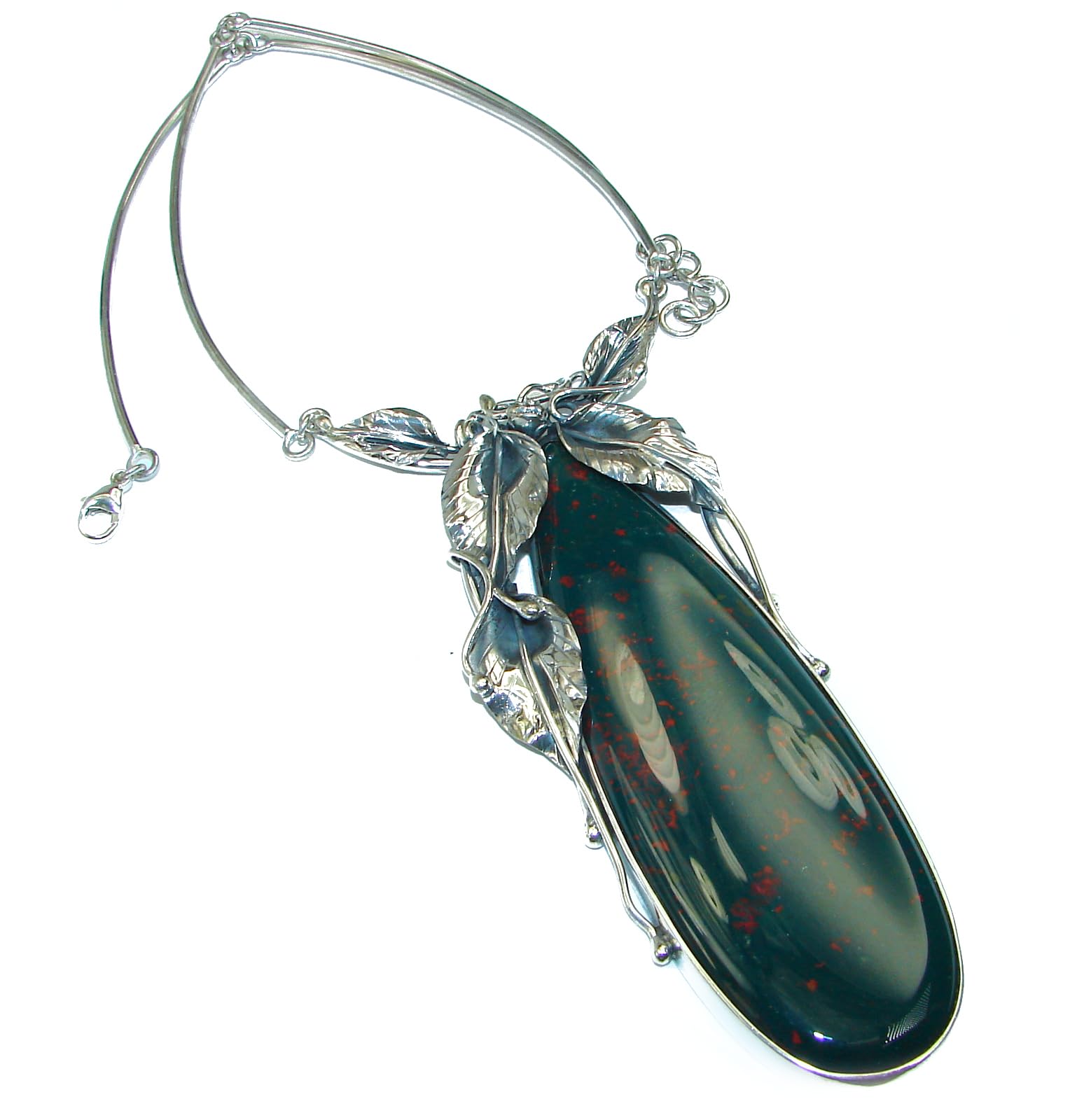 SilverRush Style Bloodstone Womens Necklace 925 Sterling Silver