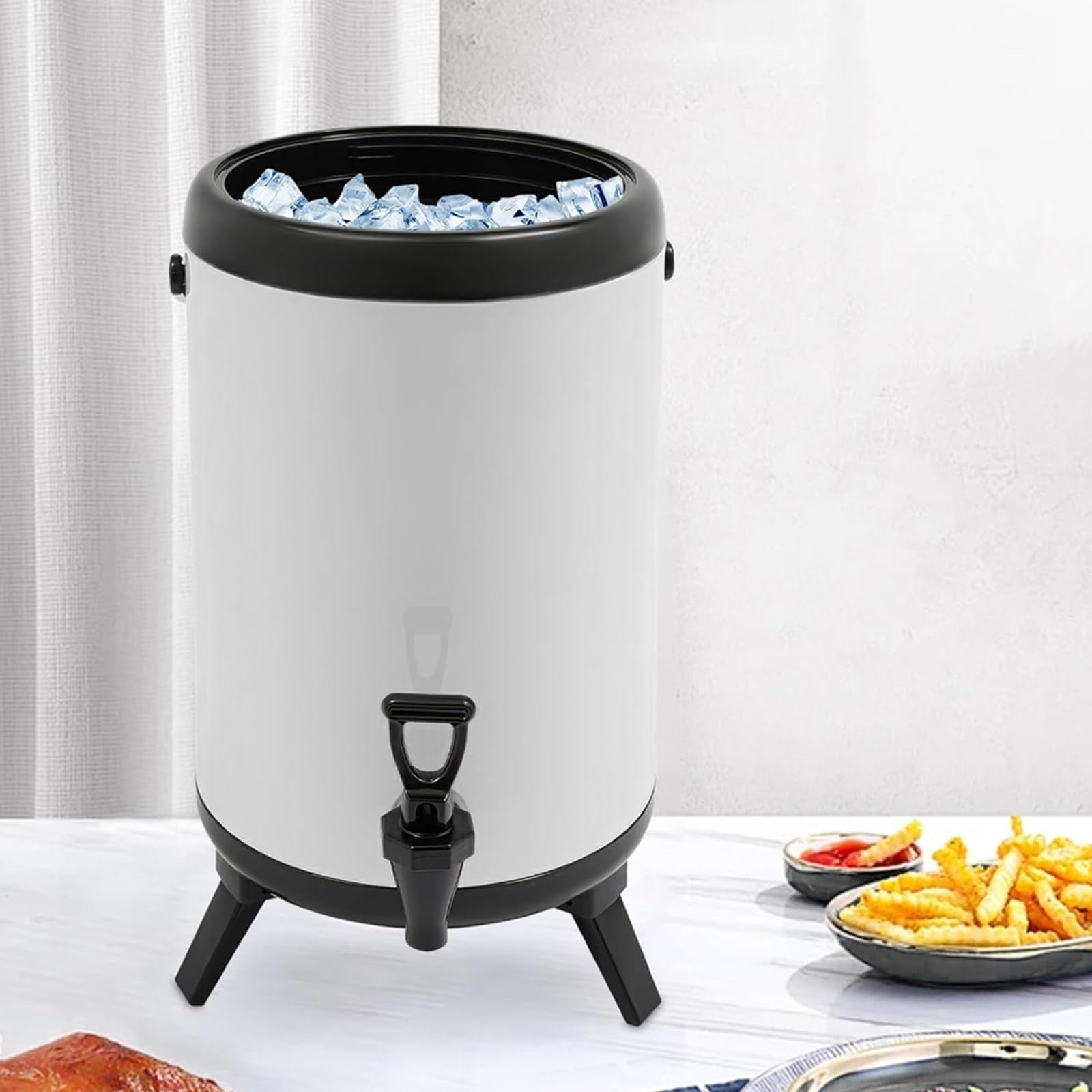 Dispensador de bebidas calientes de 8 litros de acero inoxidable blanco a prueba de fugas y para café, uso comercial, dispensador de bebidas de acero inoxidable para leche y café