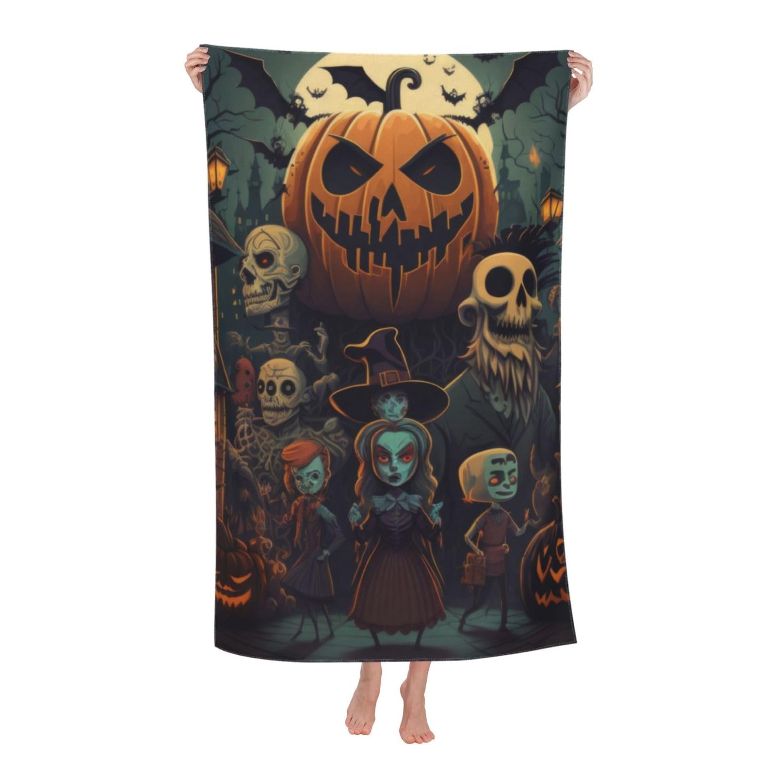 LSRCPD Beach Towels Happy Halloween Pumpkins Swim Bath Pool Swimming For Women Adults 80X130Cm