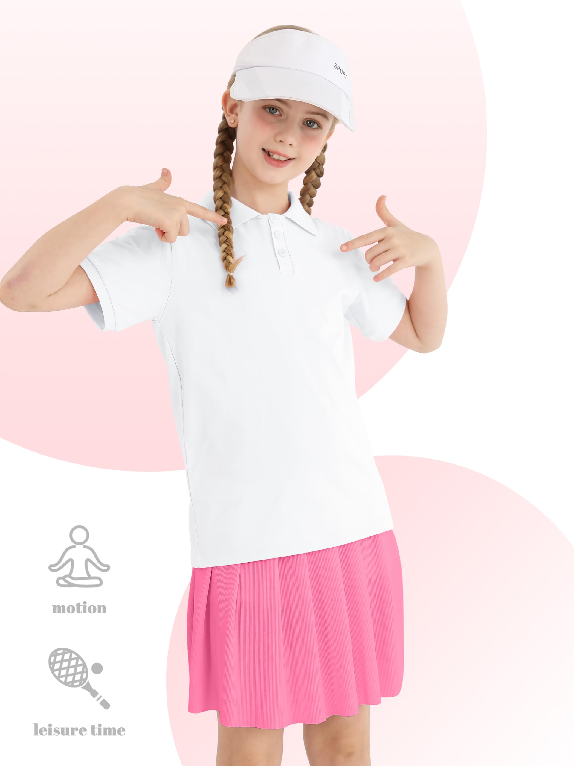 Poroka Paquete de 5 polos de manga corta de algodón para niñas, uniformes escolares de manga corta
